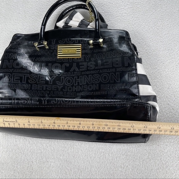 Betsey Johnson Black White Striped Purse Bow Rare Y2K EUC Chic Glam - Picture 11 of 12